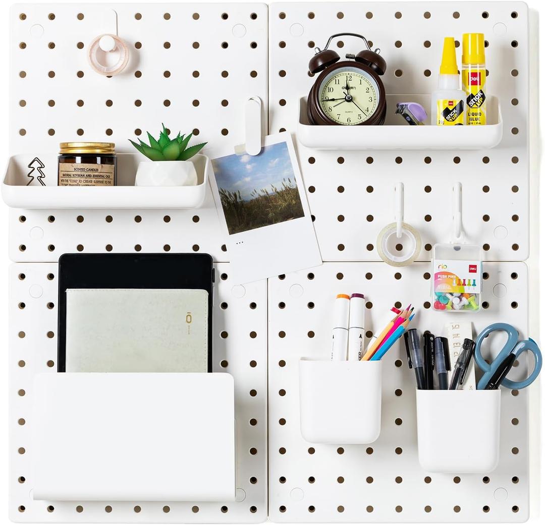 VUSIGN Peg Board Combination Kit, 22"x22" Pegboards and Accessories for Wall Organization with Two Installation Modes, Pegboard Wall Organizer for Office, Home, Desk,White Peg Board
