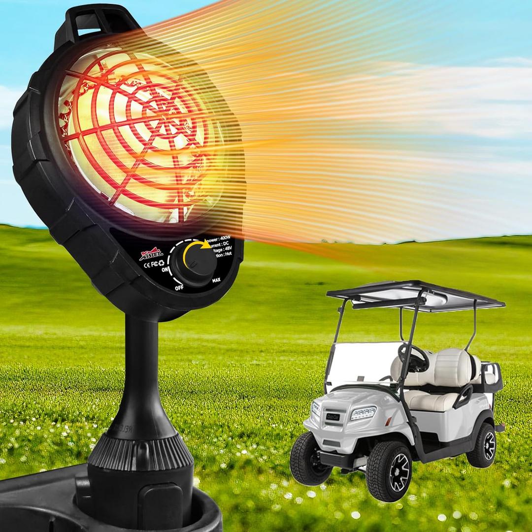 Xislet Upgrade Golf Cart Electric Heater with Infinite Temperature Adjustment, 2-Second Quick Heat 400W Quiet & Safe Carbon Fiber Heating, Battery Powered Heater Stable Fit Club Car/Yamaha/EZGO