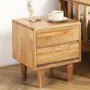 Solid Oak Wood Nightstand, Bedside Table with 2 Drawer, Mid-Century Luxury Night Stand, Modern Sofa Side End Table, Farmhouse Wooden Night Stand Bedside Table for Bedroom, Easy Assembly, Natural Color
