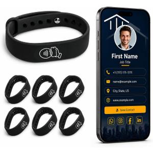Tap Wristband - NFC Tags Digital Business Card - Tap NFC & Scan QR Code Bracelet - No Fee, No Subscription - Works on iPhone, Android (Black, Pack 6)