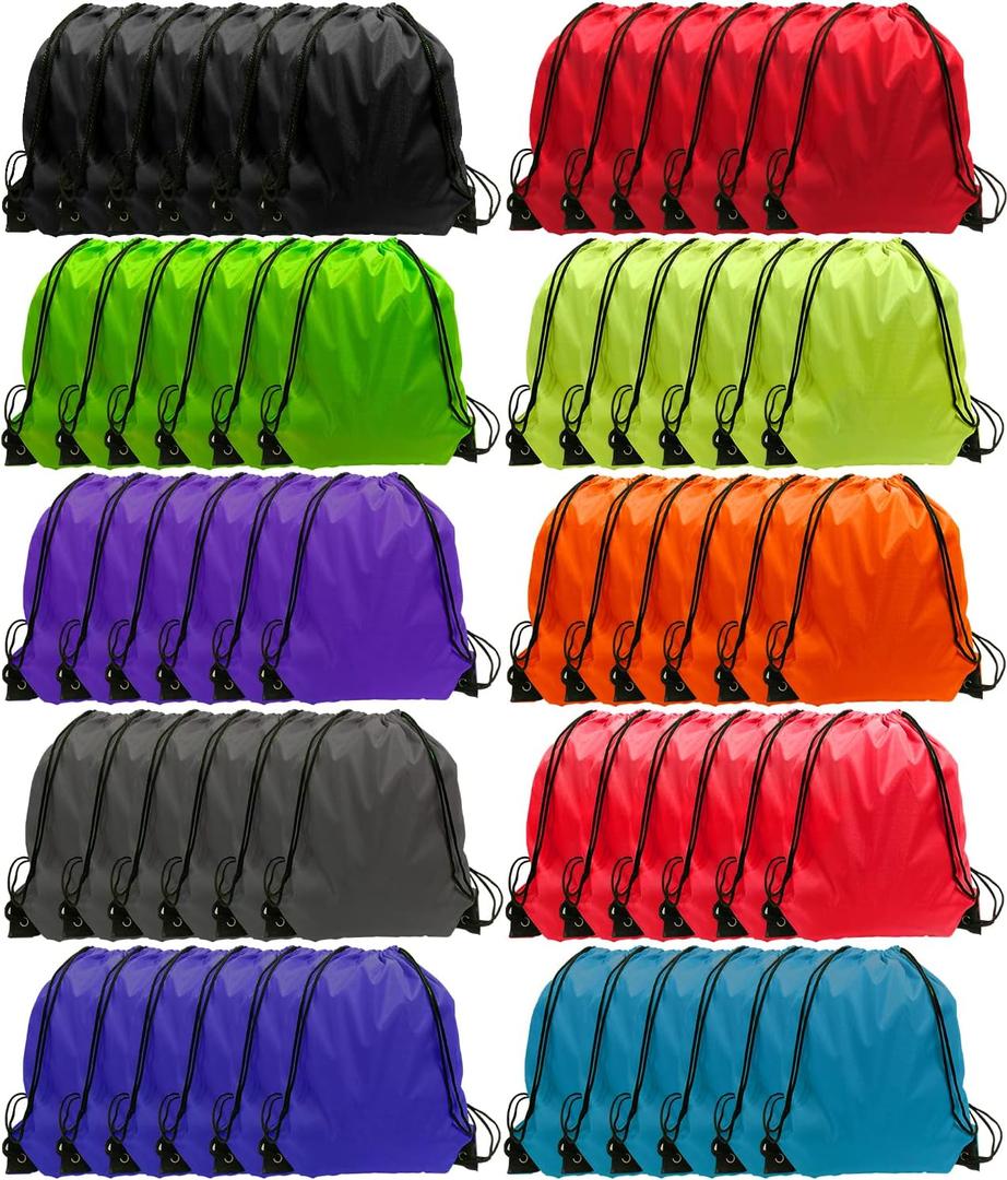 GoodtoU Drawstring Bags Bulk 60 Pack, Nylon Drawstring Backpack Cinch Bags for Kids & Adults, Lightweight String Backpacks for Gym School Travel Party Favors Goodie Bags, 15.5 x 13.5 in, 10 Colors