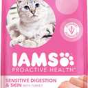 IAMS Proactive Health Sensitive Digestion & Skin Dry Cat Food, Adult Cat Food Dry Recipe with Real Turkey, 13 lb. Bag (EXP 02/22/26)