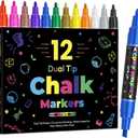 12 Dual Tip Liquid Chalk Markers - Erasable Chalk Markers for Blackboard, Chalkboard Signs, Glass, Chalk Pens Wet Erase Makers for Bar Menu, Shcool,Wedding Sign, Just Married Car Windows Decorations