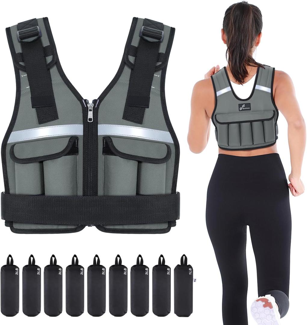 Sportneer Adjustable Weighted Vest Weights: 2-18 lbs/2-40 lbs Washable Weight Vest for Walking 16 In 1 Fast Adjust Rucking Vest for Women and Men Home Gym Running Jogging Strength Training Vests (Gray)