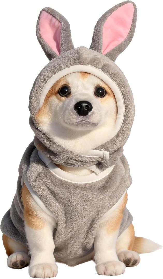 Pet Costume for Small Dogs Cats,Halloween Hoodies Winter Puppy Coat Outfits Funny Pajamas Clothes for Christmas Party,Grey Bunny L