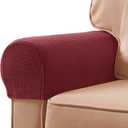 SUBRTEX Stretch Couch Arm Covers Set of 2, Checkered Sofa Arm Slipcovers, Anti-Slip Armrest Covers for Recliner and Armchairs, Pet Proof, High Stretchy, Hook & Loop Tape, Wine