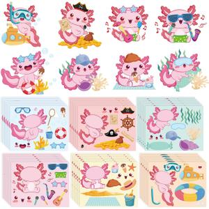 Keluna Axolotl Party Favors Stickers - 36 Sheets Cute Pink Animal Make a Face Stickers Axolotl Party Supplies Birthday Decorations Scrapbook Decor
