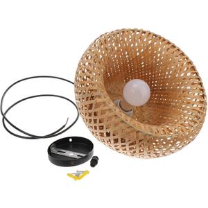 Decorative Bamboo Lampshade Chandelier Plug in Pendant Light Hanging Lamp Cord for Bedroom Dining Room
