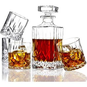 ELIDOMC 5PC Italian Crafted Crystal Whiskey Decanter & Whiskey Glasses Set, Crystal Decanter Set With 4 Whiskey Glasses, Whiskey Decanter Sets for Men.