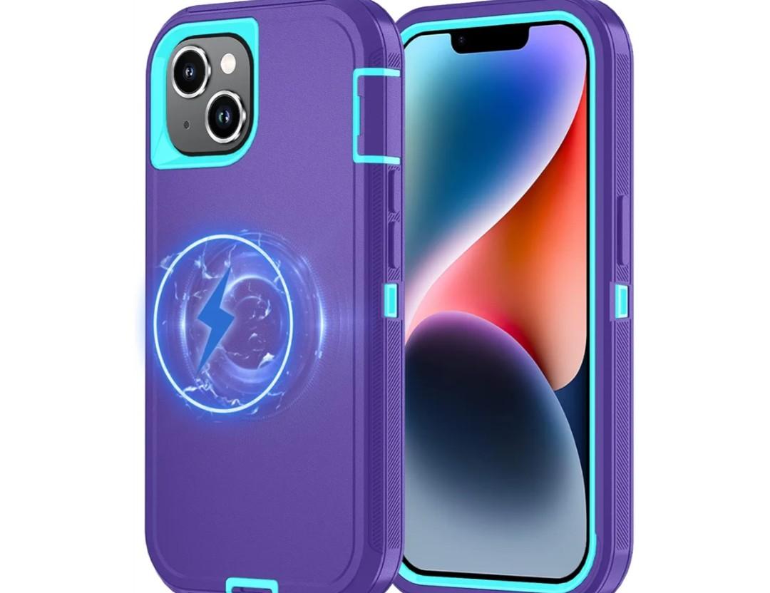 for iPhone 15 Case [Compatible with MagSafe], Heavy Duty Shockproof 3-Layer Full-Body Protection Rugged Cover, Drop-Resistant and Wireless Charging Friendly (Purple, iPhone 15)