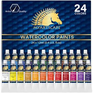 MyArtscape Watercolor Paint Set - 24 x 12ml Tubes - Lightfast - Vibrant Colors - Excellent Transparency - Kit for Vivid Watercolors Painting - Professional Artist Paint Supplies (9.6 Fl Oz (Pack of 1))