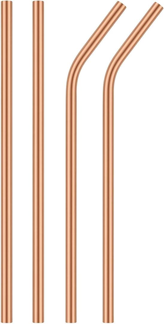 Copper Drinking Straws Gift Set 100% Pure Copper, Handcrafted & Food-Safe | Includes 2 Bent + 2 Straight Straws (8.5-Inch) Perfect for Gifting