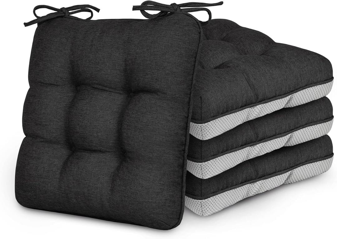 Love's cabin Memory Foam Chair Cushions Set of 4, Outdoor/Indoor Chair Pads for Dining Chairs 4 Pack, Seat Cushions for Kitchen, Dining Room, Office, Patio Chairs, 19"x19"x3.5" Black