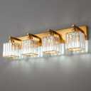 Modern Vanity Light 4-Lights Modern Gold Brushed Brass Finish Crystal Wall Light Bathroom Vanity Light Fixtures