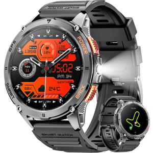 Military Smart Watches for Men with GPS, 1.43" AMOLED Bluetooth Call Smartwatch with LED Flashlight, Smart Watch for Android iOS, IP68 Waterproof Fitness Tracker with Heart Rate (Black)