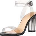 ZriEy Clear Block Sandals Chunky Heels for Women 3.35 Inch Open Toe Adjustable Ankle Strap Pump Sandals for Weddings Parties Daily Wear (New Black Clear)