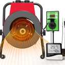 Buyplus Greenhouse Heater with Digital Thermostat, 1500W Outdoor Heaters for Patio, Overheat Protection & 3S Fast Heating, Electric Space Heater for Patio, Garage, Greenhouse, Flower House, Red