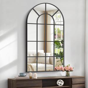 Arched Mirror, 30"x55" Arch Window Mirror, Black Frame Window Pane Wall Decor, Large Wall Mounted Decorative for Living Room Bedroom Entryway Hanging or Leaning Against (30"L x 55"W)