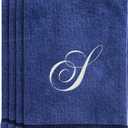 Creative Scents Navy Blue Monogrammed Towels with Initials - 4 Pack Super Absorbent Bathroom Fingertip Cotton Towel with Soft Velour Finish - Personalized Gift for Freinds & Family 11" x18 Initial S