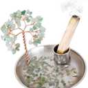 Incense Holder for Sticks, Anti-Ash Flying Incense Burner with Gemstone Money Tree Home Living Room Decorations Office Accessories for Women, Mothers Day Mom Gifts (Green Tree -14cm)