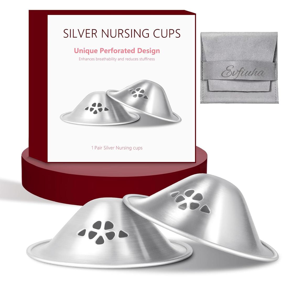999 Silver Nursing Cups, The Original Perforated Breathable Design, Silver Nipple Covers for Breastfeeding, Nipple Shields for Breastfeeding Newborn, Metal Nipple Guards for Sore Nipple (X-L)