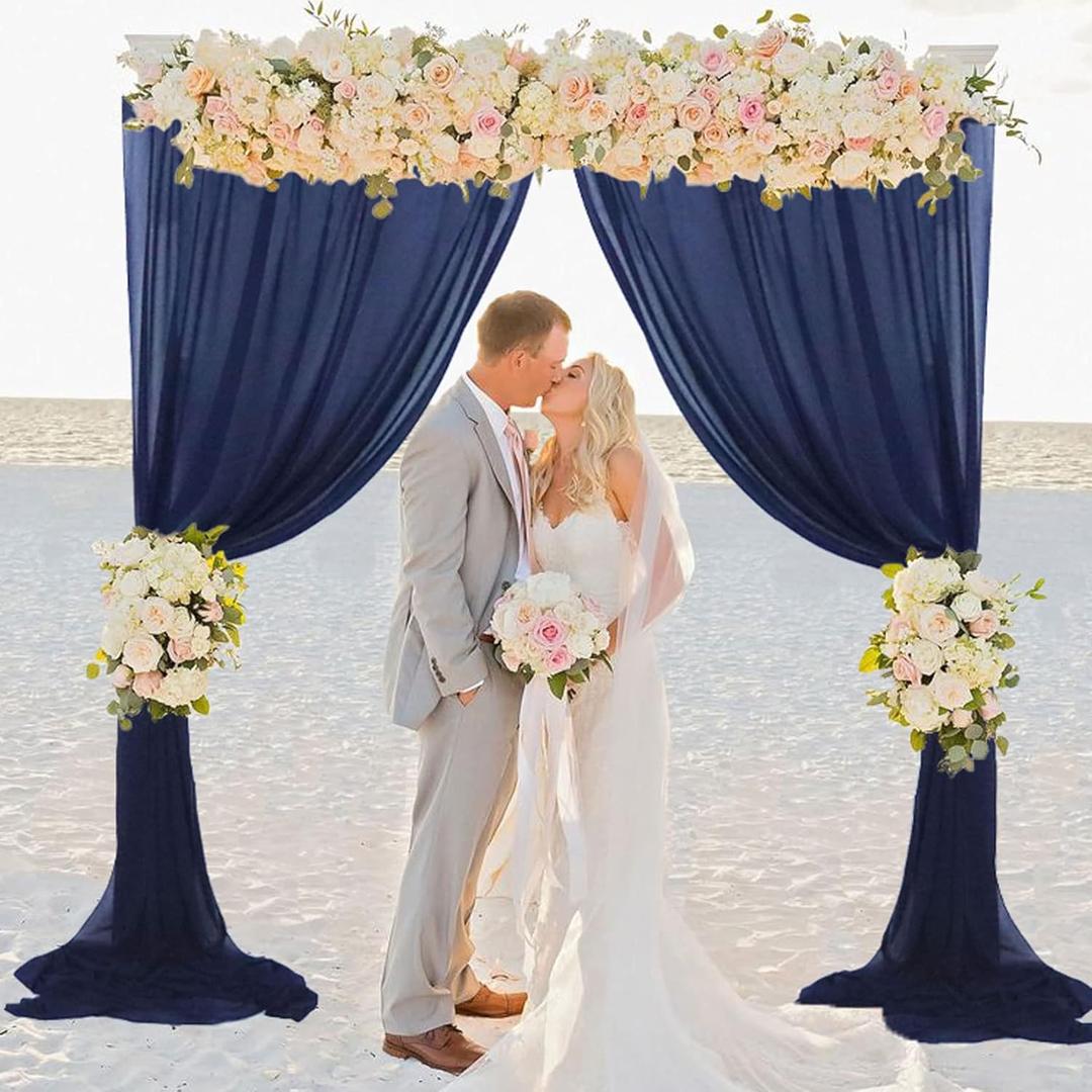 FUHSY Navy Blue Sheer Curtains Chiffon Backdrop Curtains 10X10 FT 2 Panels Wedding Arch Drapes Sheer Backdrop Drapes Wedding Arch Draping Fabric Photo Background for Wedding Decoration Tulle Backdrop