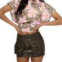 MakeMeChic Women's Floral Cheetah Print Blouse Mock Neck Short Sleeve Summer Boho Loose Shirt (S)
