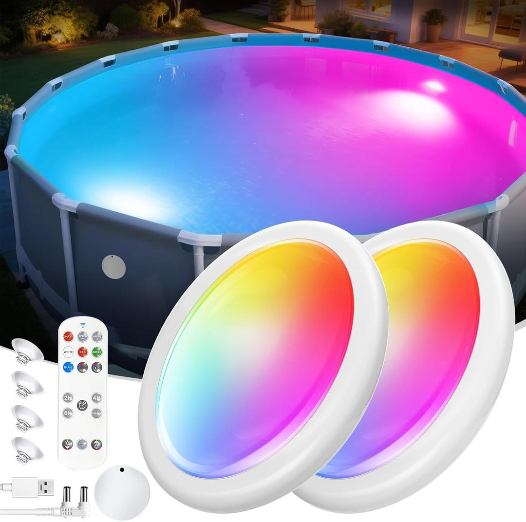 Askyli Pool Lights for Inground Pool, Rechargeable Submersible LED Lights w/Remote, Upgraded IP68 Waterproof Underwater Pool Light, Dynamic Lighting Pool Light for Above Ground Pool Hot Tub Party-2PC
