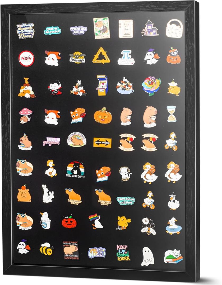 14x19 Pin Display Frame, Pin Collection Shadow Box, Wall Mount Pin Display Case, Enamel Pin Holder, Black