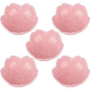 WHJY Pink Cherry Blossom Dish Set, Cute Pink Ceramic Plates, Sauce/Seasoning Dish, Sushi Dishes, Soy Dipping Bowl, Dessert, Appetizer Plates, Serving Dish for Kitchen Home  Set of 5