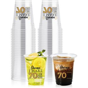 70th Birthday Party Disposable Cups, Funny Birthday Party Decorations for Women Men, Clear Plastic Cups Bulk Happy Birthday Disposable Drinking Cups for Birthday 50pcs (Color 3)