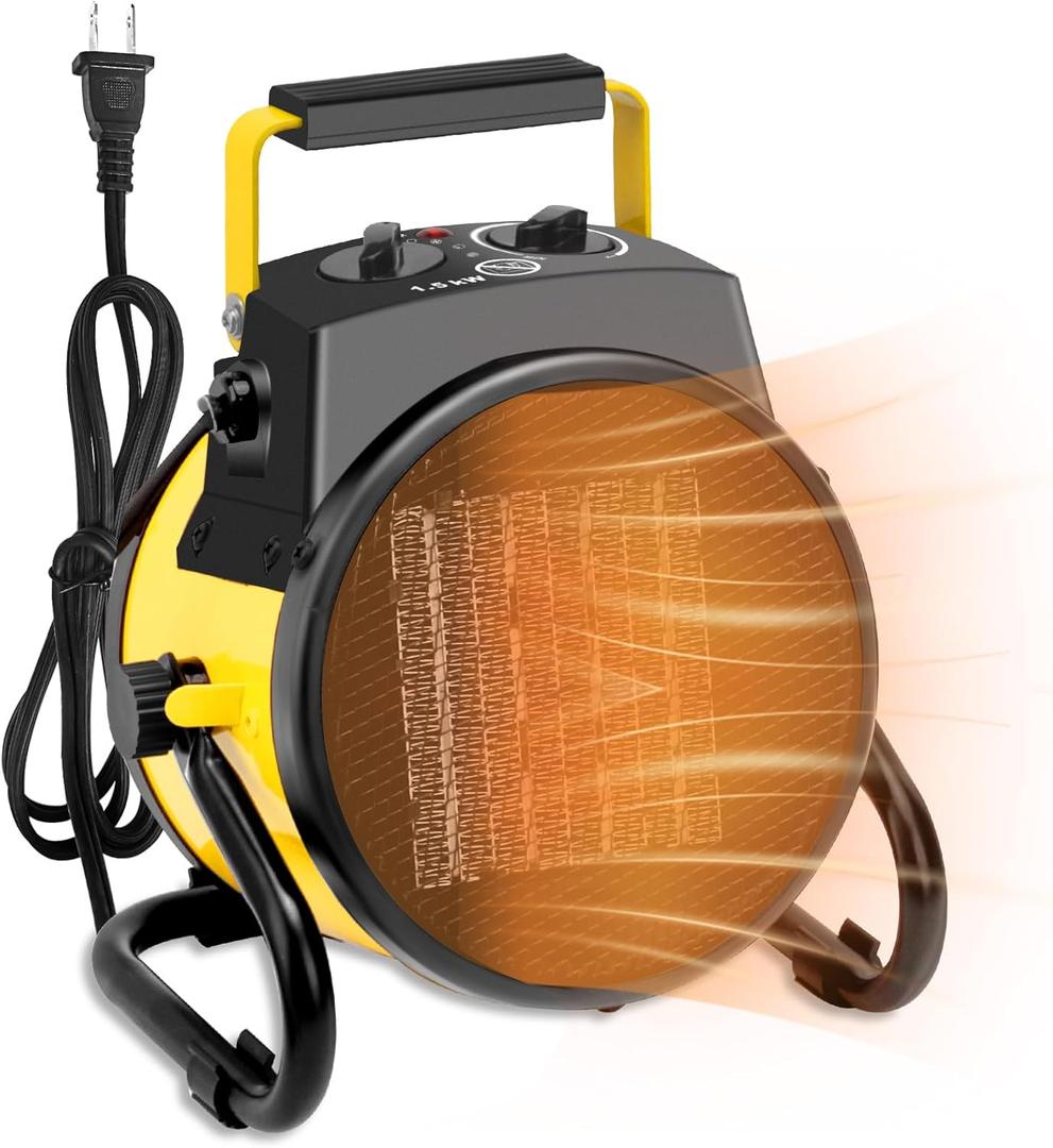 1500W Portable Garage Heater, Electric Outdoor Heater with Fast Heating & Overheat Protection, Patio and Greenhouse Space Heater for Indoor or Outdoor UseYellow