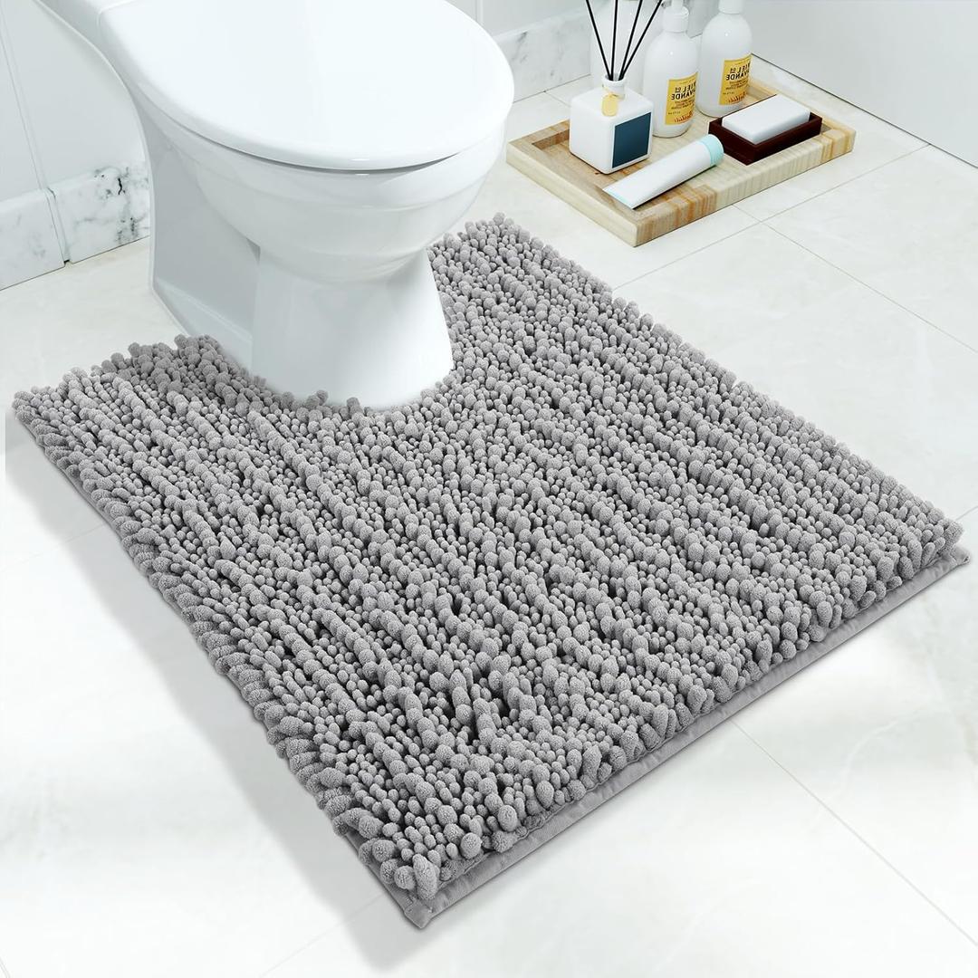 Yimobra Toilet Rug U Shaped Washable 24x20 Inch - Ultra Soft Absorbent Chenille Bath Rugs for Toilet, Quick Dry & Machine Washable, Non Slip Contour Bathroom Mat, Gray 