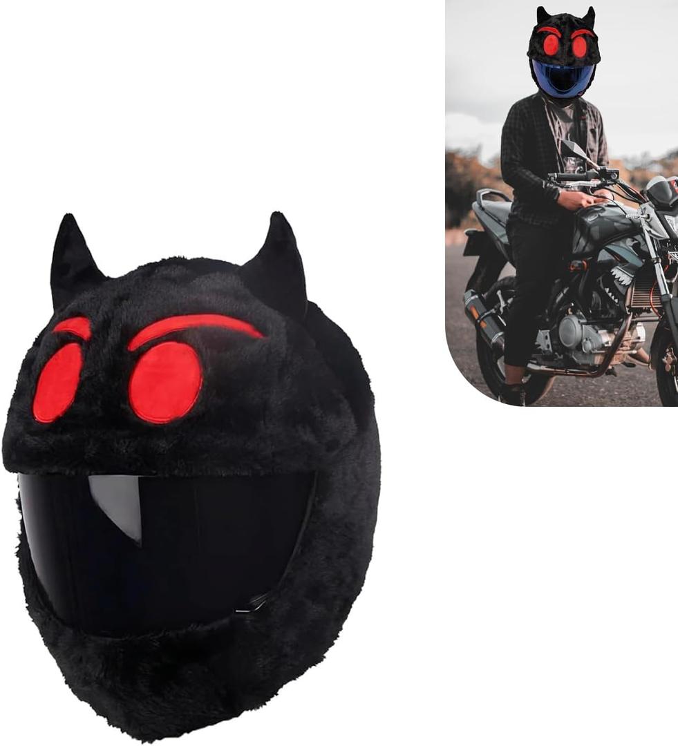 Full Face Motorcycle Helmet Cover, Scratch-Resistant Motorcycle Headgear Protective Cover, Funny Cute Cartoon Fluffy Plush Helmet Decoration, for Most Full Face Headgear (Red)