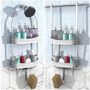 EMT ETRENDS Shower Caddy Hanging, Anti-Swing Over Head Shower Caddy,Plastic Bathroom Organizer, Multiple Hanging Modes Shelf with Suction Cups,White