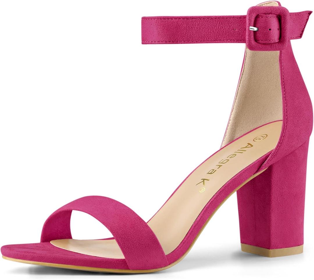 Allegra K Women's High Chunky Heel Buckle Ankle Strap Hot Pink Heels Sandals 11.5 M US