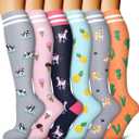 Bluemaple 6 Pack Copper Compression Socks for Women and Men Circulation-Best Support for Medical, Running,Nursing,Athletic (Small-Medium, C-grey+pink+navy Blue+blue+grey+orange)