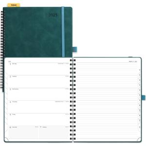 POPRUN 2025 Planner Weekly Notebook Calendar [Large Size 8.5'' x 10.5''] - Agenda 2025 Appointment Book with Monthly Tabs, Spiral Soft Cover, Inner Pocket, 100 GSM - Petrol (Large-8.5'' x 10.5'', Petrol)