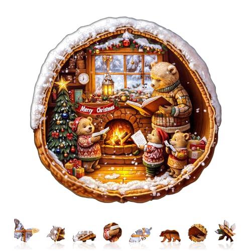 Jigfoxy Wooden Puzzles for Adults, Brown Bear House Wood Puzzles Adult, Unique Animal Shape Wooden Jigsaw Puzzles for Adults, Birthday Gifts for Puzzle Lovers, Family, Friend (M-11.4 * 11.4in-200pcs)