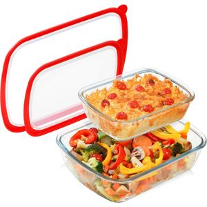 NUTRIUPS 2-Piece Deep Glass Baking Dish Set (11"x9", 9"x6") With BPA-Free Lids, Rectangular Glassware, Oven Dishwasher and Microwave Safe (Tempered Glass, 1.3 QT, 3.2 QT) (Clear)