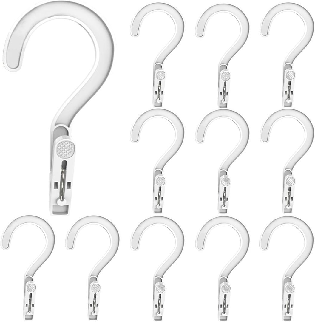 12pcs Laundry Hooks with Clips Plastic Hanger Closet Organize Clothes Hangers Pins Super Strong Hanger Clips for Bathroom Travel Portable,White