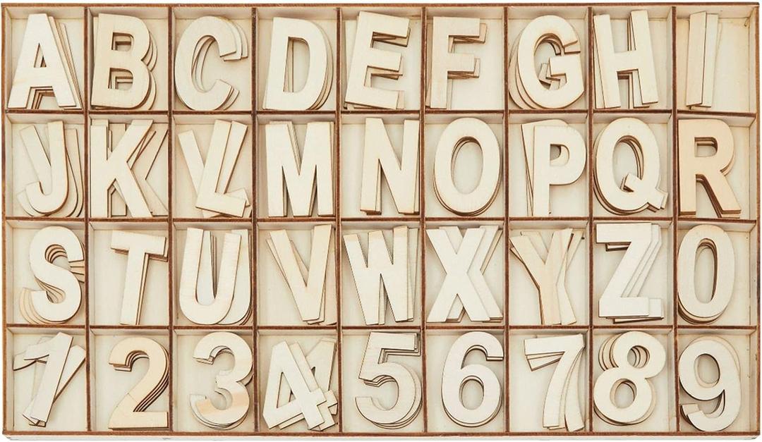 Bright Creations Unfinished Wooden Letters and Numbers, Storage Tray, 2 Inch Alphabet (144 Pieces) - Unfinished Wood Letters