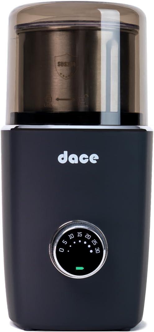 Dace Cordless Dry Coffee and Spice Grinder with Timing Knob and Removable Grinding Bowl | Coffee Spice Grinder (Black)