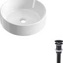 KES Vessel Sink, Bowl Sinks for Bathrooms 16 Inch & Bathroom Sink Drain Without Overflow, BVS121+S2008D-BK