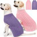 2 Pack Dog Sweaters for Big Dogs Turtleneck Pullover Cable Knit Size Stretch Clothes Pitbull Labrador Bulldog Doberman Boy Girl Pets Winter Clothes (XL, Pink & Purple)