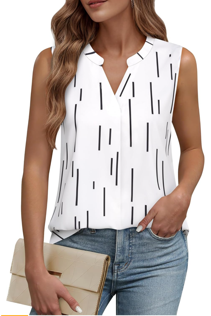 Timeson Women's Chiffon V Neck Sleeveless Blouse Tops Office Work Shirts Size S