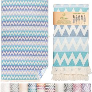 Premium Turkish Beach Towel 100% Cotton, Quick Dry, Sand Free, Oversized Beach Towel 35x 67 Ideal for Travel, Pool, and Beach, Zig Zag Blue