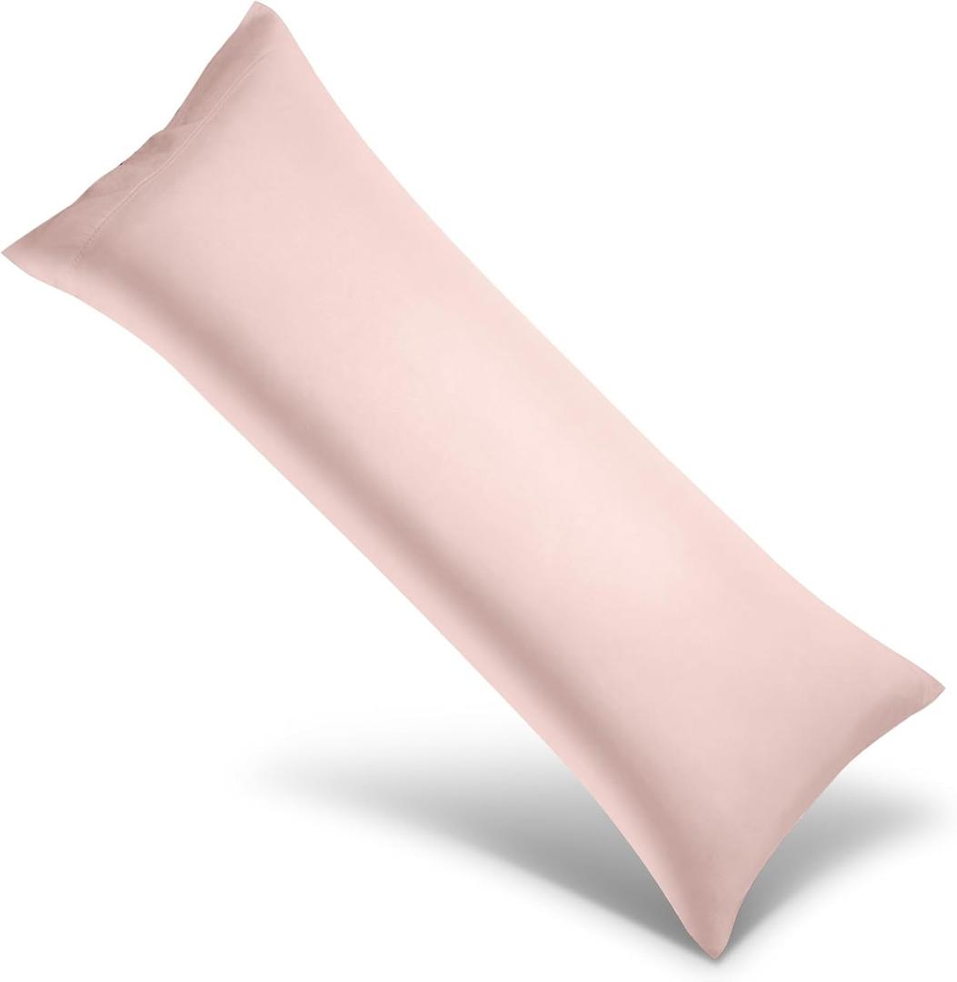 Body Cooling Pillowcase Long Pillow Case Breathable Cool Silky Soft Rayon Derived from Bamboo Fabric,Hair and Skin Friendly,Light Pink,1 Pack,20x54IN
