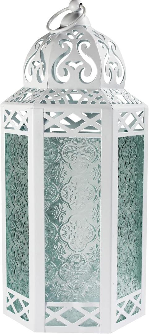 Vela Lanterns Decorative Indoor Candle Holder Table Centerpieces - Moroccan Hanging Outdoor Patio & Porch Home Decor, Turkish Lamp for Wedding, Ramadan ( 8.5" Small , White)