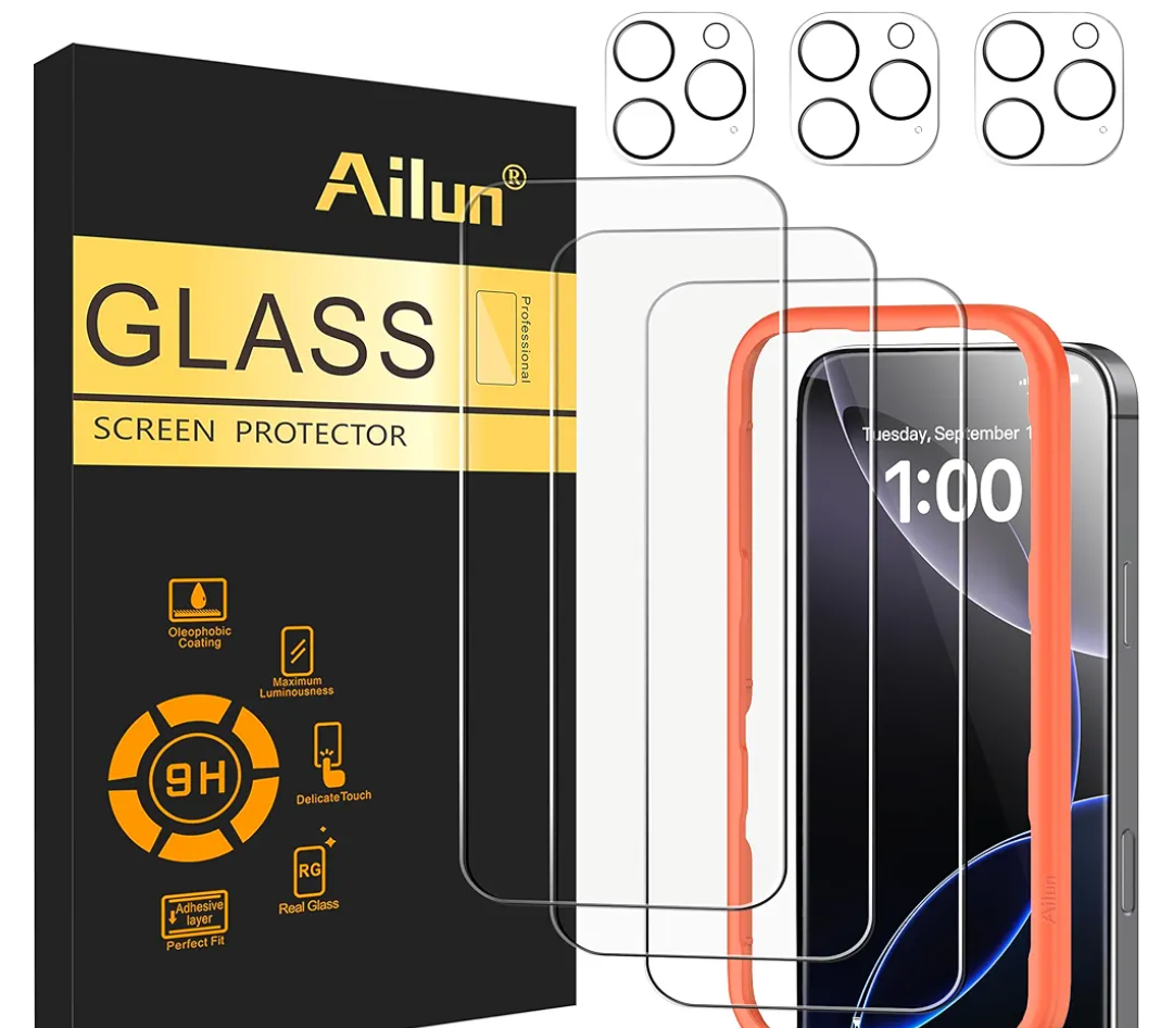 Ailun 3 Pack Screen Protector for iPhone 16 Pro Max [6.9 inch] + 3 Pack Camera Lens Protector with Installation Frame,Case Friendly Tempered Glass Film[9H Hardness][Not for iPhone 16e/16/16 Pro/Plus]